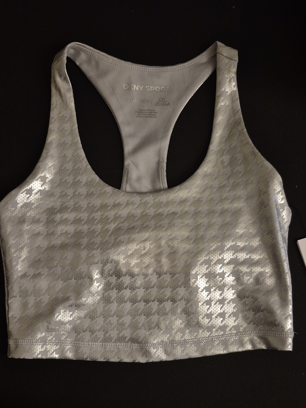 DKNY Silver Metallic Houndstooth Racerback Sports Bra